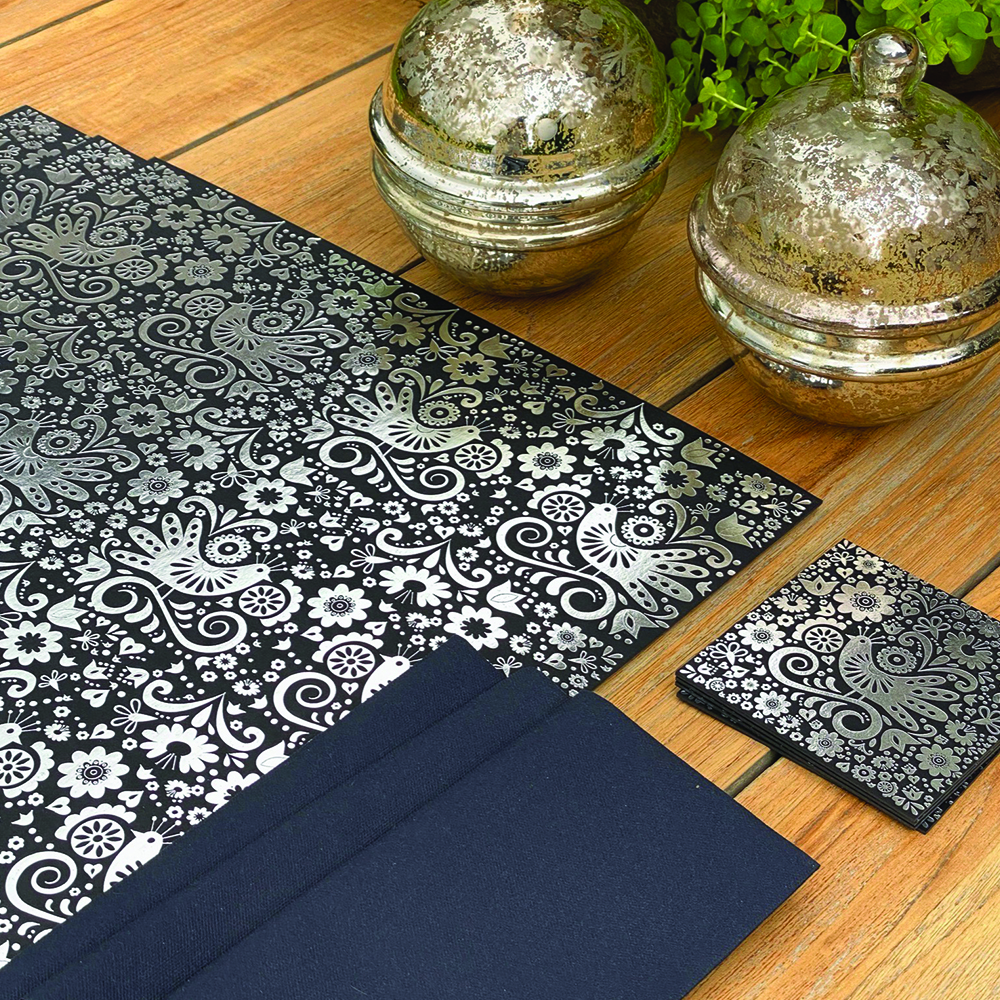 Individuales Mexicanos Cuadrado Negro Plateado