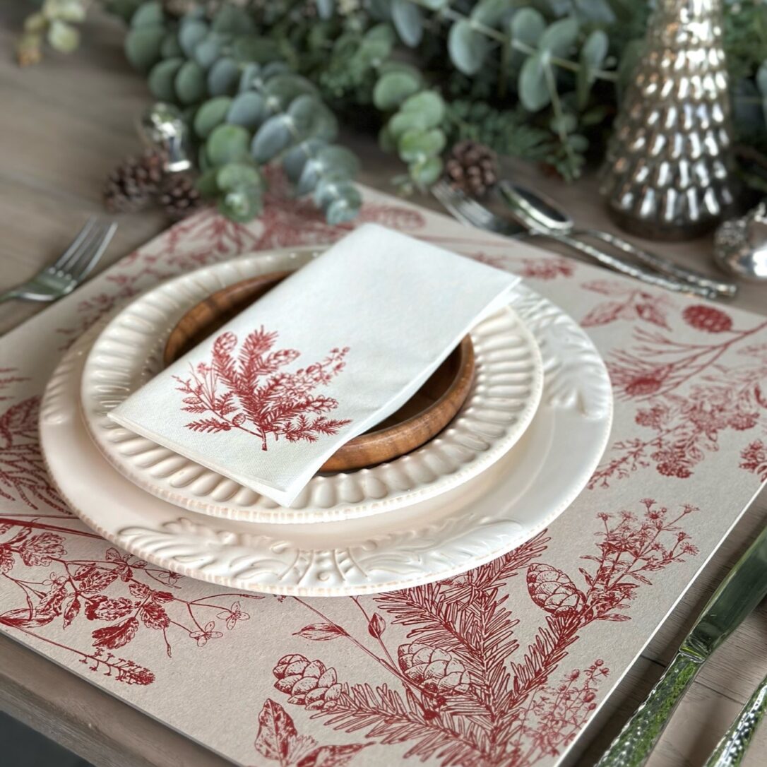 Individuales Ramas Gris Rojo