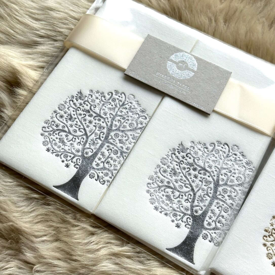 Servilletas Árbol de la Vida Blanco Plateado