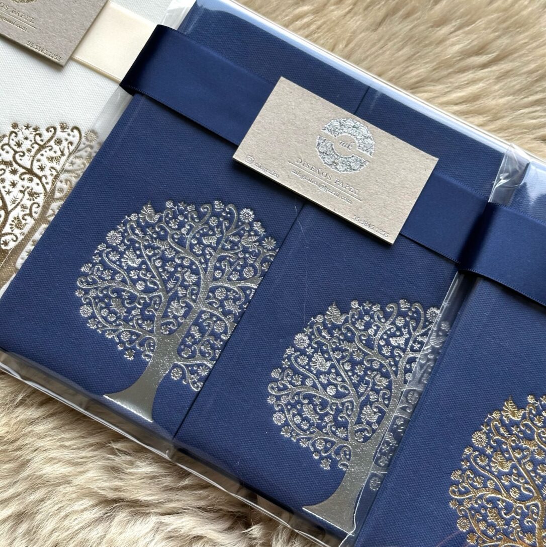 Servilletas Árbol de la Vida Azul Marino Plateado